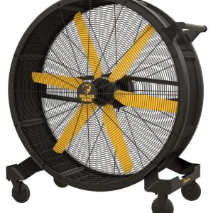 front view of the big ass fans sidekick portable barrel fan available to hire in 220V & 110V